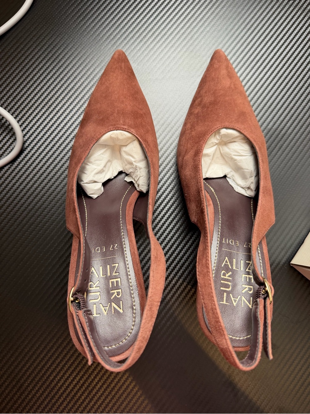 Naturalizer Rust Brown Suede Pointed Slingback Heels